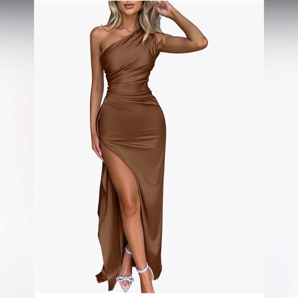 Elegant Brown One-Shoulder Dress